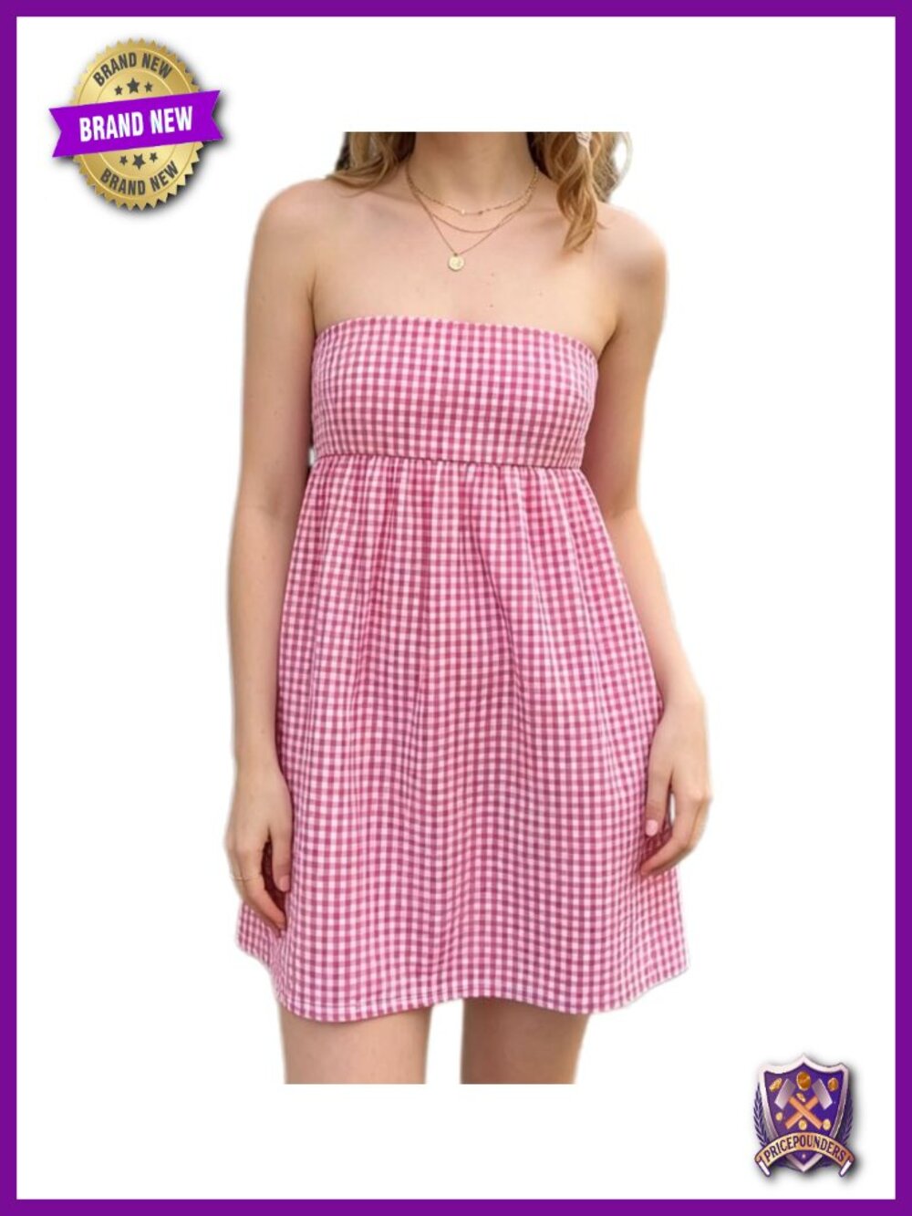 Women's Plaid Strapless Bandeau Tube Mini Dress with Pockets
